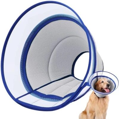 Image de Collerette Chien, pour Chien Anti Lechage et Grattage, Souple Transparente Ajustable Collier de Récupération Cône Cicatrisation Respirant (Gray, Size 6)