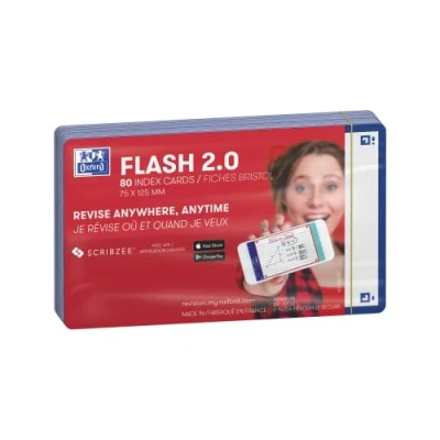 Image de OXFORD Flash 2.0 Lot de 80 Fiches Cards Format 7, 5 x 12, 5cm fond Blanc Uni Recto/Verso cadre Bleu Marine Bristol