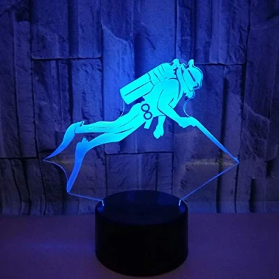 Image de HPBN8 Ltd Illusion Optique 3D Plongeur Nuit Lampe Art Déco Lumières LED Décoration Lampes Touch Control 7 Couleurs Change Veilleuse USB Powered Enfants Cadeau Anniversaire Noël Cadeaux