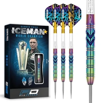 Image de RED DRAGON Gerwyn Iceman Price Ionic Jeu de fléchettes en tungstène qualité supérieure 21 grammes avec ailettes et tiges