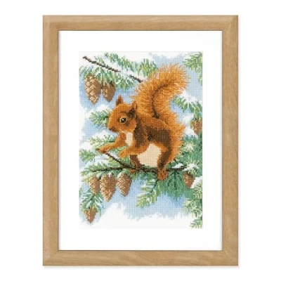 Image de VERVACO Point De Croix Compté Kit Tableau Complet Set ÉCUREUIL DANS LE PIN Broderie Loisir Créatif Maison Decoration Cadeau DIY ca. 19 x 27 cm Counted Cross Stitch Embroidery