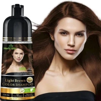 Image de Herbishh Shampoing colorant pour cheveux gris naturel Colore les en quelques minutes Couleur longue durée 500 ml Coloration 3 1 Sans ammoniaque (brun clair)