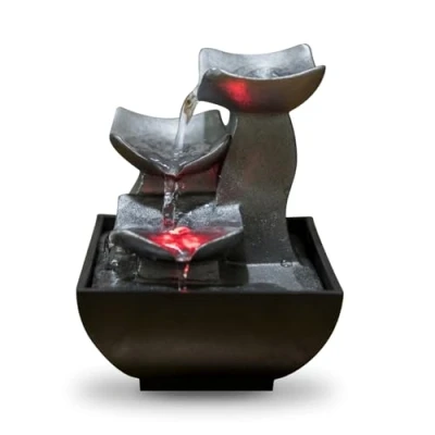 Image de Zen&#039;Light Fontaine d’Intérieur Boro Cascade Zen Relaxante avec Lumière LED Coloré Décoration Salon, Chambre, Bureau Idéal Méditation et Détente de Table Circuit Fermé H 18cm Argent