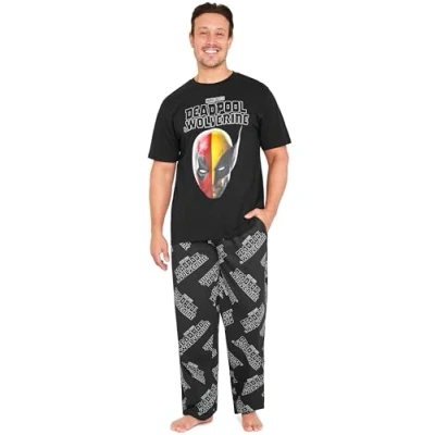 Image de Marvel Deadpool and Wolverine Ensembles de Pyjama Homme Hiver Cadeau et Ado (Noir Wolverine, M)
