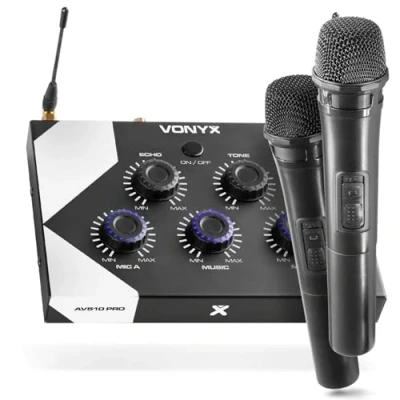 Image de Vonyx AV510 Ensemble Karaoké Pro avec Microphones Noir, Micro Karaoke, sans Fil, Bluetooth, Idéal pour Animer Les Karaokés Lors de Vos Soirées afin Profiter d&#039;un Son Qualité