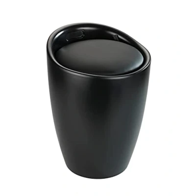 Image de WENKO Tabouret Panier à Linge Coffre et Salle de Bain Candy Coussin Amovible Aspect Mat Filet 20 litres Plastique ABS résistant 120kg 36x50,5 cm Noir