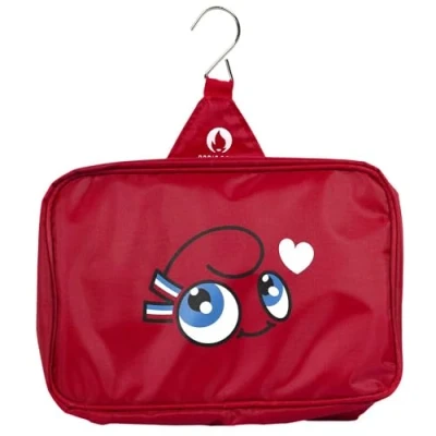 Image de PARIS 2024, Trousse De Toilette Et Flacons Mascotte Love, Produit Officiel sous Licence, A Suspendre, Articles Toilette, Imperméable Réutilisables, avec Crochet, 3 Flacons, Fermeture Éclair