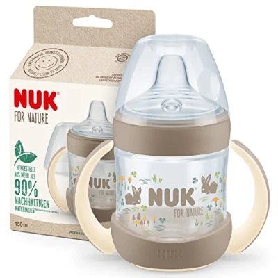 Image de NUK For Nature Gobelet à Bec 6 18 mois 150 ml Poignées et en silicone durable semblable la poitrine Anti fuite colique Contrôle de température Sans BPA Beige