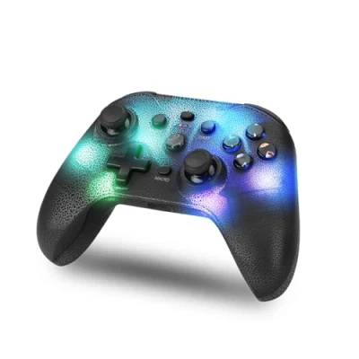 Image de NK Manette Switch sans fil LED RVB réglable, Switch/PC/Android/iOS, Fonction Turbo, Réglages Macro, Bluetooth, 6 axes, 4 modes de vibration Couleur noire (Support Smartphone)