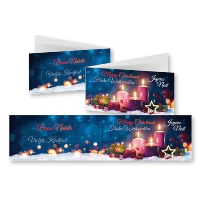 Image de Edition Colibri 11164 Lot de 10 cartes Noël panoramiques XL avec enveloppes : bougies violettes, pliables, sans texte, classiques, nostalgiques, multilingues