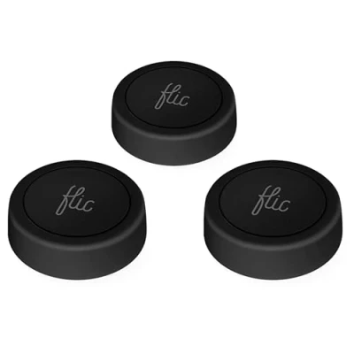 Image de Bouton Flic Noir Pack de 3 : Commande lumières, musique, plus, par pression, double maintien. Compatible Alexa, HomeKit, Matter. Via app Flic, Bluetooth/Wi Fi requis.