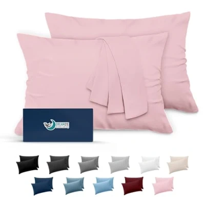 Image de Dreamzie Taie Oreiller 50x80 Lot de 2 en Microfibre Certifiée Oeko Tex Housse Douce Et Brossée, Toucher Peau Pêche Rose Pâle