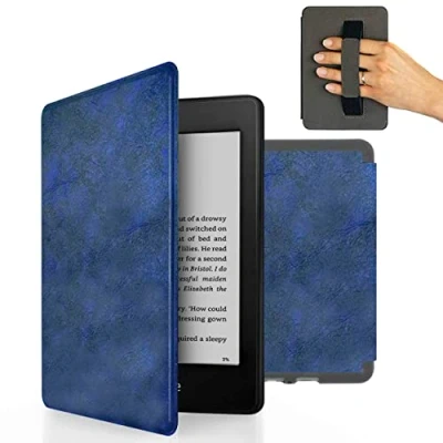 Image de MyGadget Housse pour Amazon Kindle Paperwhite 10e Génération 2018 [ PQ94WIF ] Etui Simili Cuir Flip Case avec Poignée élastique Cover Bleu Foncé