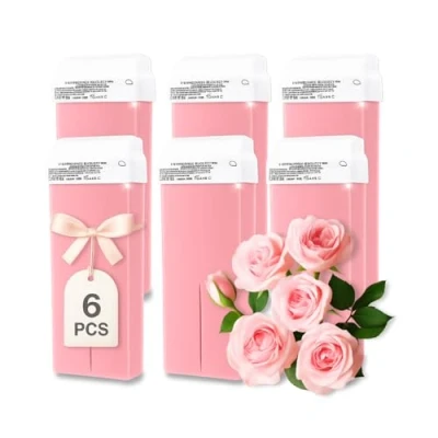 Image de LALILL Cartouches de cire rose 100ml x 6 Roll on Wax épilatoire efficace Cartouche avec ingrédients naturels, épilation, corps, visage, jambes, rouleau, large