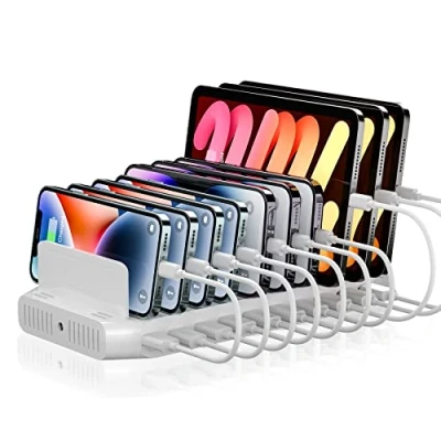 Image de Alxum Station de Charge Appareils Multiple Stations USB 60w 10 Port avec Adjustable Dividers,USB Chargeur with 5V/2.4A Output Compatible iPad,Tablet,Kindle,iPhone