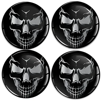 Image de SkinoEu 4 x 50mm Autocollant 3D Silicone Cache Moyeu Capuchons de Centre Enjoliveurs Roue Voiture Moyeux Jante Universel Crâne A 9250