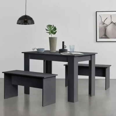Image de [en.casa] Lot de Table et 2 Bancs Design Ensemble Meubles Salle à Manger Stylé pour 4 Personnes Panneau Particules Mélaminé 110 x 70 73 cm Gris