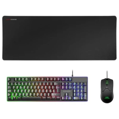 Image de Mars Gaming MCPXBES, Combo Clavier H Mech FRGB, Souris Ultralégère 10000DPI et Tapis de XXL, Noir, Langue Espagnole