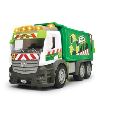 Image de Dickie Toys Action Truck Camion Poubelle avec Poubelle, Son et lumière d&#039;avertissement, Fonction de Chargement décharge, pour Enfants à partir 3 Ans, Vert/Blanc