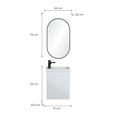 Image de MOB IN Ensemble Meubles Lave Mains Lisa Blanc + Miroir Ovale Robinet