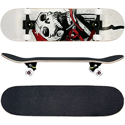 Image de FunTomia Skateboard avec roulements mach1 ® Roues à Profil cannelé (100 A) Bois d&#039;érable Canadien 7 Couches (crâne Blanc)