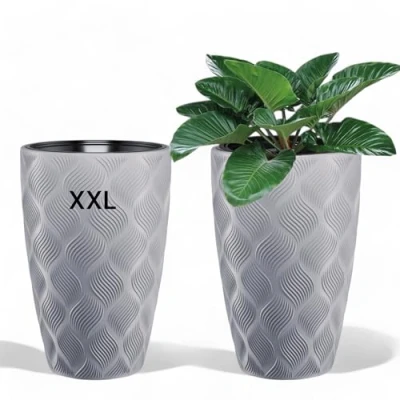 Image de Pot de Fleurs MELTOM, Fleurs, Cache avec Insert Amovible, Effet 3D Rond, décoratif (Gris, XXL 58 cm)