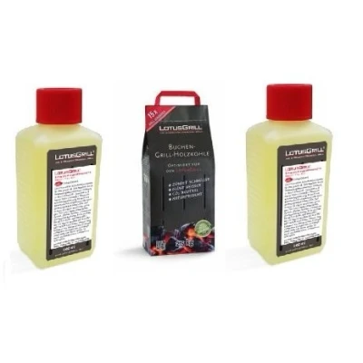 Image de LotusGrill Sac de charbon bois hêtre 2,5 kg avec 2 pâtes combustibles 200 ml, tous deux conçus pour des grillades sans fumée le