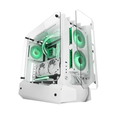 Image de MARSGAMING MC Edge, Boîtier Gaming ATX, Design Open Air, Triple Panneau Verre Trempé, PC Moyen Tour, Support Refroidissement Liquide 240 mm, Système Gestion Câbles, USB C et 3.0, Blanc