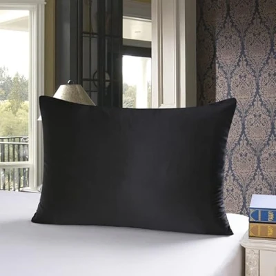 Image de townssilk Housse de coussin double face, 50 x 60 cm, 100 % soie mûrier pure, 82,46 g/m² (19 mommes), convient pour la peau et les cheveux, avec fermeture éclair cachée, 600 fils, noire