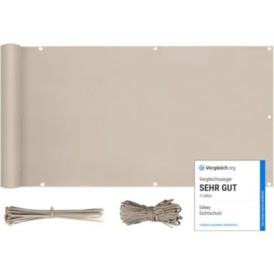 Image de Sekey Brise Vue pour Balcon Couverture de confidentialité Écran Polyster Vent Protection UV Opaque Résistant aux Intempéries, avec Attaches câble et Cordons, 75 x 600cm Taupe
