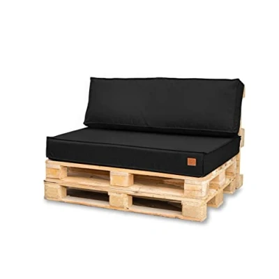 Image de Bielik Coussin Palette 120x80 Set pour Palette, Impermeable Salon de Jardin UE, Complet Meuble 2 Pièces: L&#039;assise 120x80cm + 120x40cm, Noir