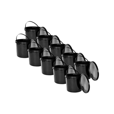 Image de Nipter Seau en Plastique de qualité Alimentaire avec Couvercle, Noir, 100% recyclables, 5L x 10 pièces