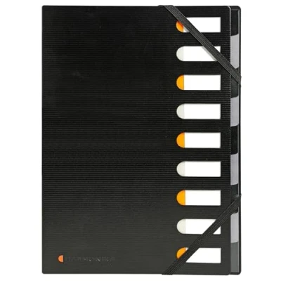 Image de Exacompta Réf. 55334E Carton de 5 trieurs HARMONIKA Exactive avec élastiques et fenêtres découpées couverture en PP intérieur carte noir/gris dos extensible 9 compartiments noir