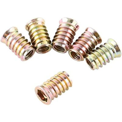 Image de 20pcs Écrous à Insert d&#039;entraînement, Écrou Tête Hexagonale, Visser en Acier au Carbone Fileté pour Meubles Bois(M6 * 15mm)