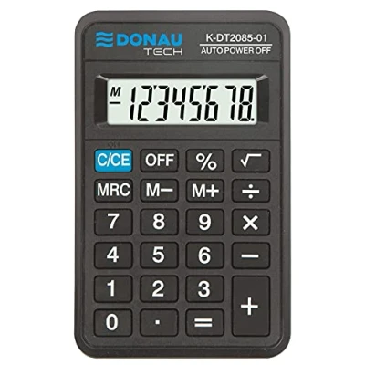 Image de Calculatrice de Poche DONAU Tech/K DT2085 01 Fonction Racine à 8 Chiffres/ 114x69x18mm/ Couleur: Noir/Calculatrice avec Affichage Chiffres/Fonctionnement sur Piles/Design Compact