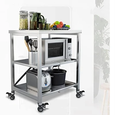 Image de LXSEHN Chariot de Service Desserte Pliable, Cuisine Étagère à 3 Niveaux INOX avec roulettes, Pliante Rangement pour Buanderie Bureau Salle Bain (Taille : 60x45x80cm)