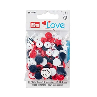Image de PrymLove Star Shape Non Sew ColorSnaps 12.4mm Snap Fasteners by Prym Love Assorted Pack of Red, White and Navy (30pc), 12 x 7 2 cm