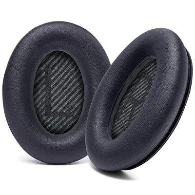 Image de WC Coussinets améliorés pour écouteurs Bose QC35 et QC35ii (QuietComfort 35) par Wicked Cushions Cuir Souple, Mousse à mémoire de Forme Luxueuse, épaisseur Accrue, durabilité Accrue Noir