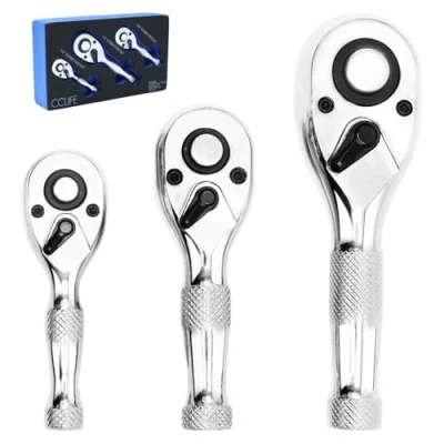 Image de CCLIFE Clé à Cliquet Réversibles 3pcs 1/4&quot; 3/8&quot; 1/2&quot; Jeu de Mini 72 Dents Dégagement Rapide CR V