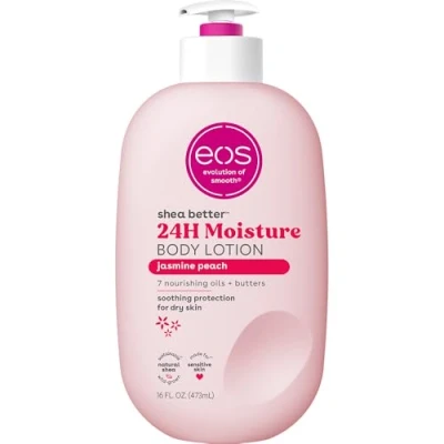 Image de eos Shea Better Lotion pour le corps Jasmine Peach, soin de la peau hydratant 24 heures, léger et non gras, fabriqué avec du karité naturel, végétalien, 16 oz