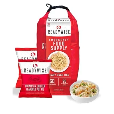 Image de ReadyWise, 60 Portions, Ration d&#039;urgence, Petit déjeuner, Déjeuner et Dîner, Grab &amp; Go Dry Bag, Lyophilisé, Durée de conservation 25 ans, Nourriture Approvisionnement d&#039;urgence 7 jour