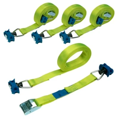 Image de Lot de 4 Sangles d&#039;arrimage en Deux Parties m avec Boucle Serrage Sangle Fixation Rapide pour Rail Airline 175 daN Jaune