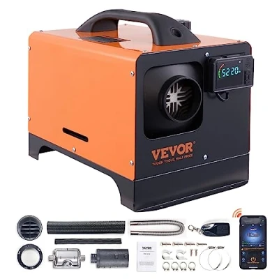 Image de VEVOR Chauffage Diesel Tout en Un Portable 12 V 5 8 KW Réchauffeur d&#039;air 0,16 0,52 L/h 36 ℃ Réglable 15 20 m² Contrôle LCD Bluetooth Télécommande Réservoir L pour RV Auto sans Installation