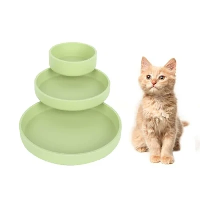 Image de Lollanda Lot de 3 gamelles pour chat Bol ovale en silicone Large gamelle nourriture sèche et humide (vert clair)