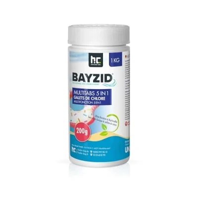 Image de Höfer Chemie 1 kg BAYZID® Galets de Chlore pour Piscine (200g) Multifonction 5 en : Désinfection, pH Régulé, Anti Algues, Calcaire, Floculant Fabriqué Europe