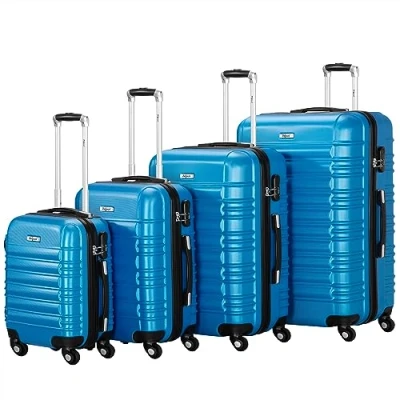 Image de Zelsius Lot de 4 valises rigides en ABS avec serrure à combinaison, doubles roulettes et cloison intérieure Valise rigide pièces Trolley Grande valise, bleu, S, M, L, XL, Ensemble