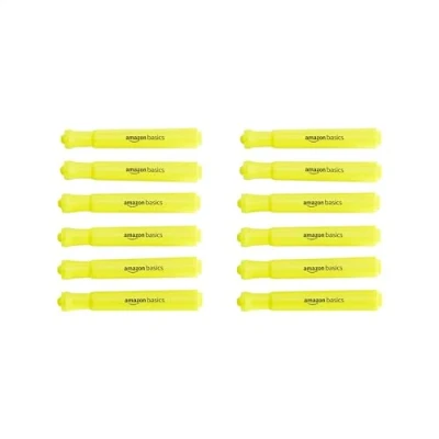 Image de Amazon Basics, Lot de 12 surligneurs extra larges, Pointe biseautée, Jaune