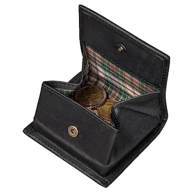 Image de Benthill Porte Monnaie en Cuir Boîte viennoise véritable Mini avec Petite Caisse Slim Wallet Cuir, Color:Noir
