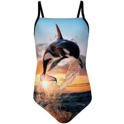Image de Aquarti Maillot de Bain Fille Une Pièce pour à Bretelles Fines, Orca/Noir, 164