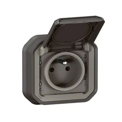 Image de LEGRAND Prise Etanche IP55 avec Terre Plexo 2P+T 16A Complète Volet Pour Pose En Encastré Griffes Fabriqué France Anthracite